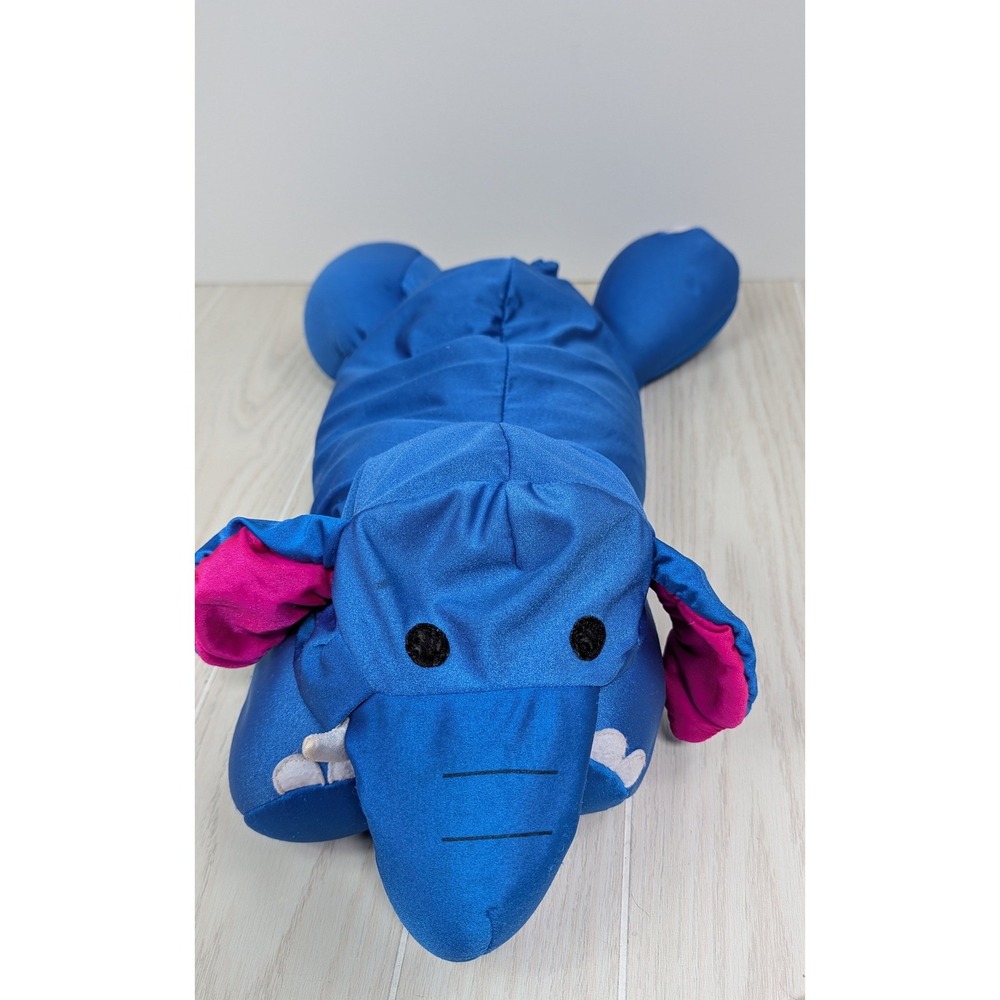Brentwood Originals Elephant Plush Pillow Blue Spandex Microbead pink ears READ
